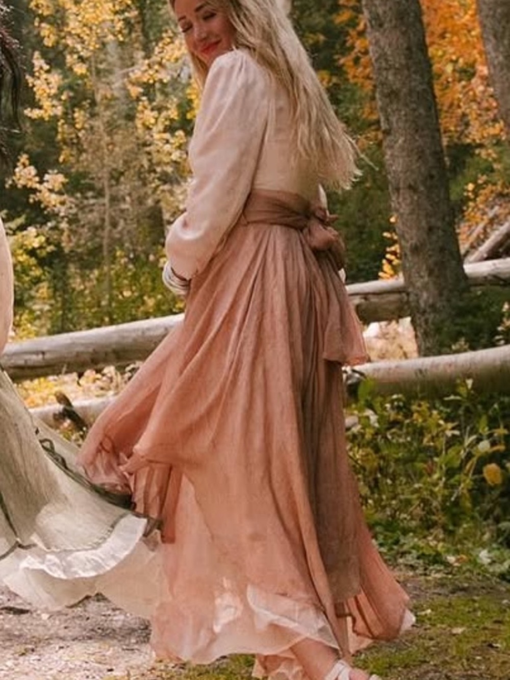 Ivy City Co Wanderlust Peach Blush Long Sleeve Layered Cottage Core Dress - Picture 2 of 6